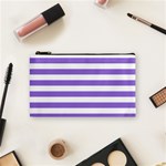 Horizontal Stripes - White and Dark Pastel Purple Cosmetic Bag (S)