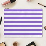 Horizontal Stripes - White and Dark Pastel Purple Cosmetic Bag (XL)