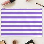 Horizontal Stripes - White and Dark Pastel Purple Cosmetic Bag (XXL)