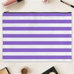 Horizontal Stripes - White and Dark Pastel Purple Cosmetic Bag (XXXL)