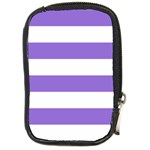 Horizontal Stripes - White and Dark Pastel Purple Compact Camera Leather Case