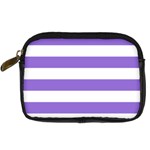 Horizontal Stripes - White and Dark Pastel Purple Digital Camera Leather Case