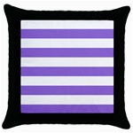 Horizontal Stripes - White and Dark Pastel Purple Throw Pillow Case (Black)