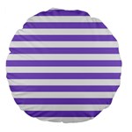 Horizontal Stripes - White and Dark Pastel Purple Large 18  Premium Round Cushion