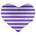 Horizontal Stripes - White and Dark Pastel Purple Large 19  Premium Heart Shape Cushion