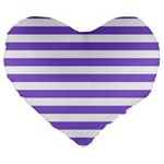 Horizontal Stripes - White and Dark Pastel Purple Large 19  Premium Flano Heart Shape Cushion
