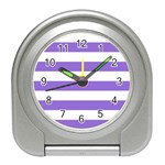 Horizontal Stripes - White and Dark Pastel Purple Desk Alarm Clock
