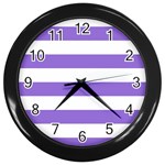 Horizontal Stripes - White and Dark Pastel Purple Wall Clock (Black)