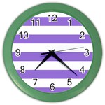 Horizontal Stripes - White and Dark Pastel Purple Color Wall Clock