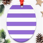 Horizontal Stripes - White and Dark Pastel Purple Oval Ornament (Two Sides)
