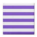 Horizontal Stripes - White and Dark Pastel Purple Tile Coaster