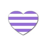 Horizontal Stripes - White and Dark Pastel Purple Heart Coaster (4 pack)