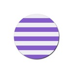 Horizontal Stripes - White and Dark Pastel Purple Rubber Coaster (Round)