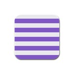 Horizontal Stripes - White and Dark Pastel Purple Rubber Square Coaster (4 pack)