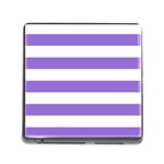 Horizontal Stripes - White and Dark Pastel Purple Memory Card Reader (Square)