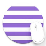 Horizontal Stripes - White and Dark Pastel Purple Round Mousepad
