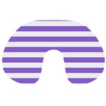 Horizontal Stripes - White and Dark Pastel Purple Travel Neck Pillow