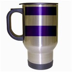 Horizontal Stripes - White and Dark Pastel Purple Travel Mug (Silver Gray)