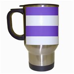Horizontal Stripes - White and Dark Pastel Purple Travel Mug (White)