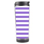 Horizontal Stripes - White and Dark Pastel Purple Travel Tumbler