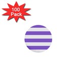 Horizontal Stripes - White and Dark Pastel Purple 1  Mini Button (100 pack)