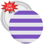 Horizontal Stripes - White and Dark Pastel Purple 3  Button (100 pack)