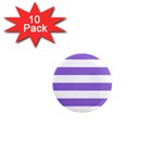 Horizontal Stripes - White and Dark Pastel Purple 1  Mini Magnet (10 pack)