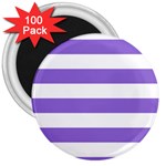 Horizontal Stripes - White and Dark Pastel Purple 3  Magnet (100 pack)