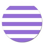 Horizontal Stripes - White and Dark Pastel Purple Magnet 5  (Round)