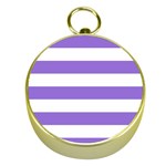 Horizontal Stripes - White and Dark Pastel Purple Gold Compass