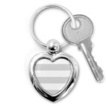 Horizontal Stripes - White and Gainsboro Gray Key Chain (Heart)