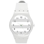 Horizontal Stripes - White and Gainsboro Gray Round Plastic Sport Watch (M)