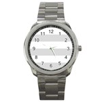 Horizontal Stripes - White and Gainsboro Gray Sport Metal Watch
