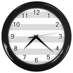 Horizontal Stripes - White and Gainsboro Gray Wall Clock (Black)