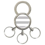 Horizontal Stripes - White and Silver Gray 3-Ring Key Chain