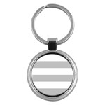 Horizontal Stripes - White and Silver Gray Key Chain (Round)