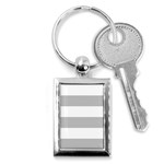 Horizontal Stripes - White and Silver Gray Key Chain (Rectangle)
