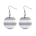 Horizontal Stripes - White and Silver Gray 1  Button Earrings