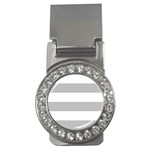 Horizontal Stripes - White and Silver Gray Money Clip (CZ)