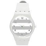 Horizontal Stripes - White and Silver Gray Round Plastic Sport Watch (M)