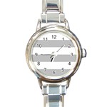 Horizontal Stripes - White and Silver Gray Round Italian Charm Watch