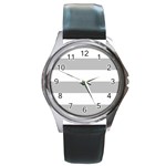 Horizontal Stripes - White and Silver Gray Round Metal Watch