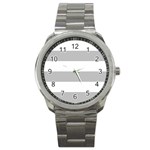 Horizontal Stripes - White and Silver Gray Sport Metal Watch