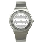 Horizontal Stripes - White and Silver Gray Stainless Steel Watch