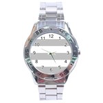 Horizontal Stripes - White and Silver Gray Stainless Steel Analogue Watch