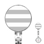 Horizontal Stripes - White and Silver Gray Stainless Steel Nurses Watch