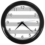 Horizontal Stripes - White and Silver Gray Wall Clock (Black)