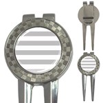 Horizontal Stripes - White and Silver Gray 3-in-1 Golf Divot