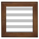 Horizontal Stripes - White and Silver Gray Framed Tile