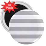 Horizontal Stripes - White and Silver Gray 3  Magnet (10 pack)